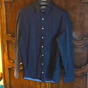 Men’s Nick Graham everywhere 2XL Stretch Modern Fit button down navy white dots